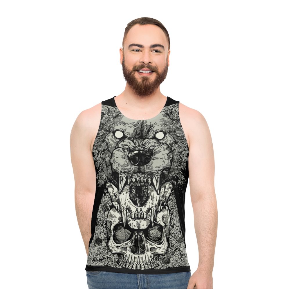 Gothic style unisex graphic tank top with shape shift design - men