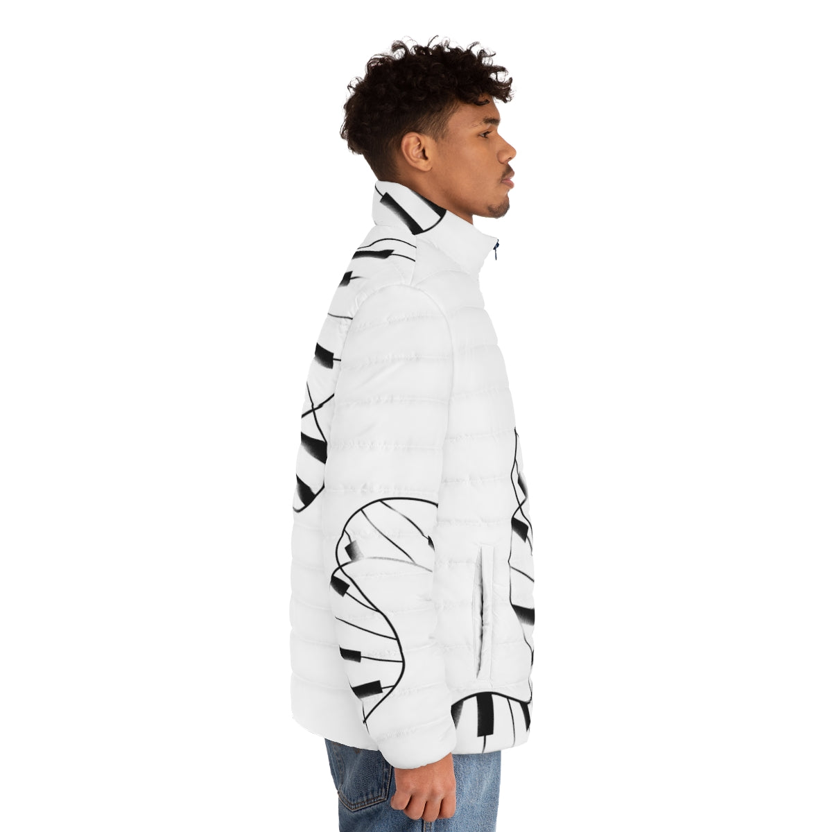 DNA Piano Puffer Jacket with musical notes and genetic pattern - men side right