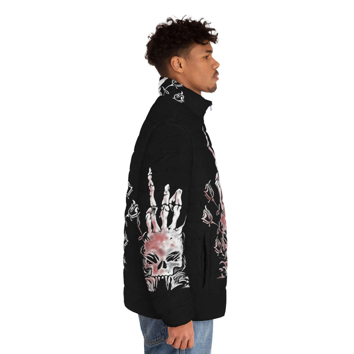 Dead Island 2 Puffer Jacket featuring a skull and zombie-inspired design - men side right