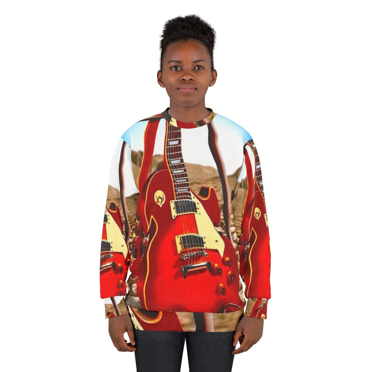 Melted guitar desert print surreal abstract sweatshirt - women