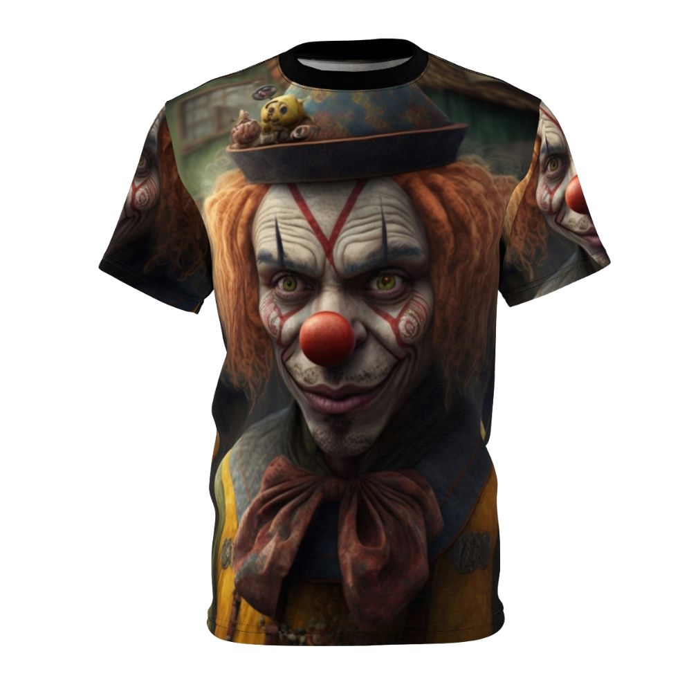 Colorful t-shirt featuring a fun, whimsical clown design