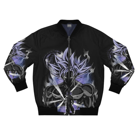 Ultra Instinct Saiyan Bomber Jacket featuring characters from the popular anime Dragon Ball series.