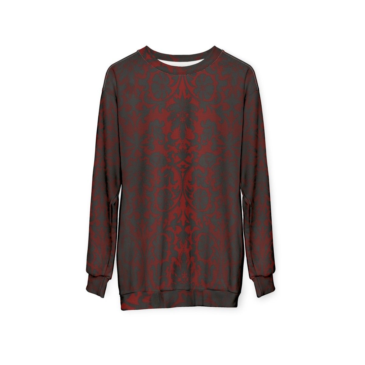 Dark red and black damask pattern sweatshirt - hanging