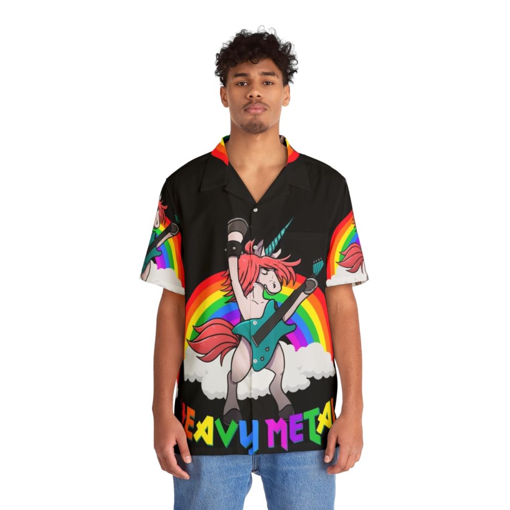 Heavy Metal Unicorn Music Guitar Hawaiian Shirt - People Front