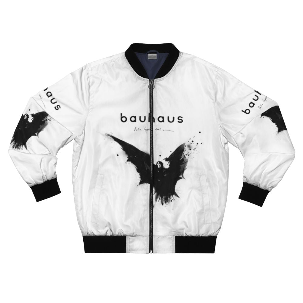 Bela Lugosi's Dead Bauhaus-inspired bomber jacket in black and white with a spatter ink design