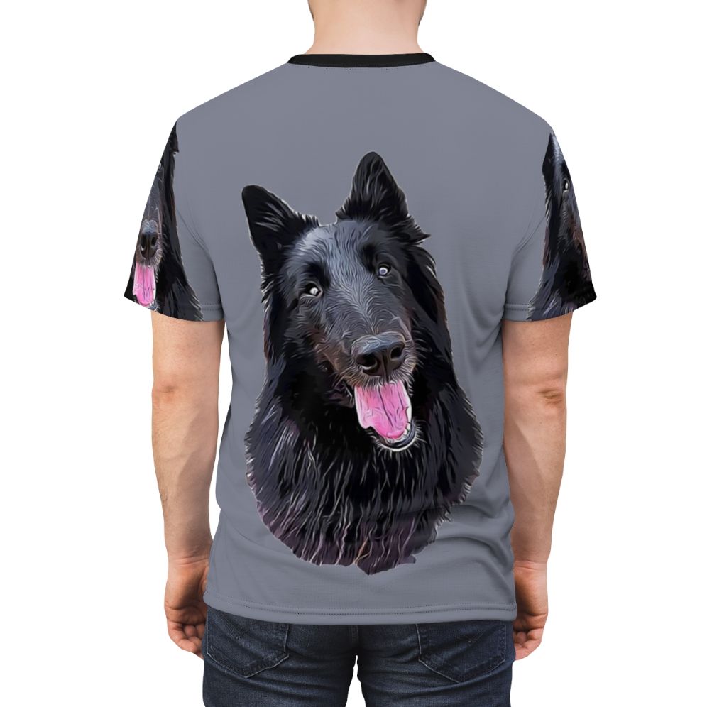 Illustration of a beautiful black Belgian Shepherd Groenendael dog - men back