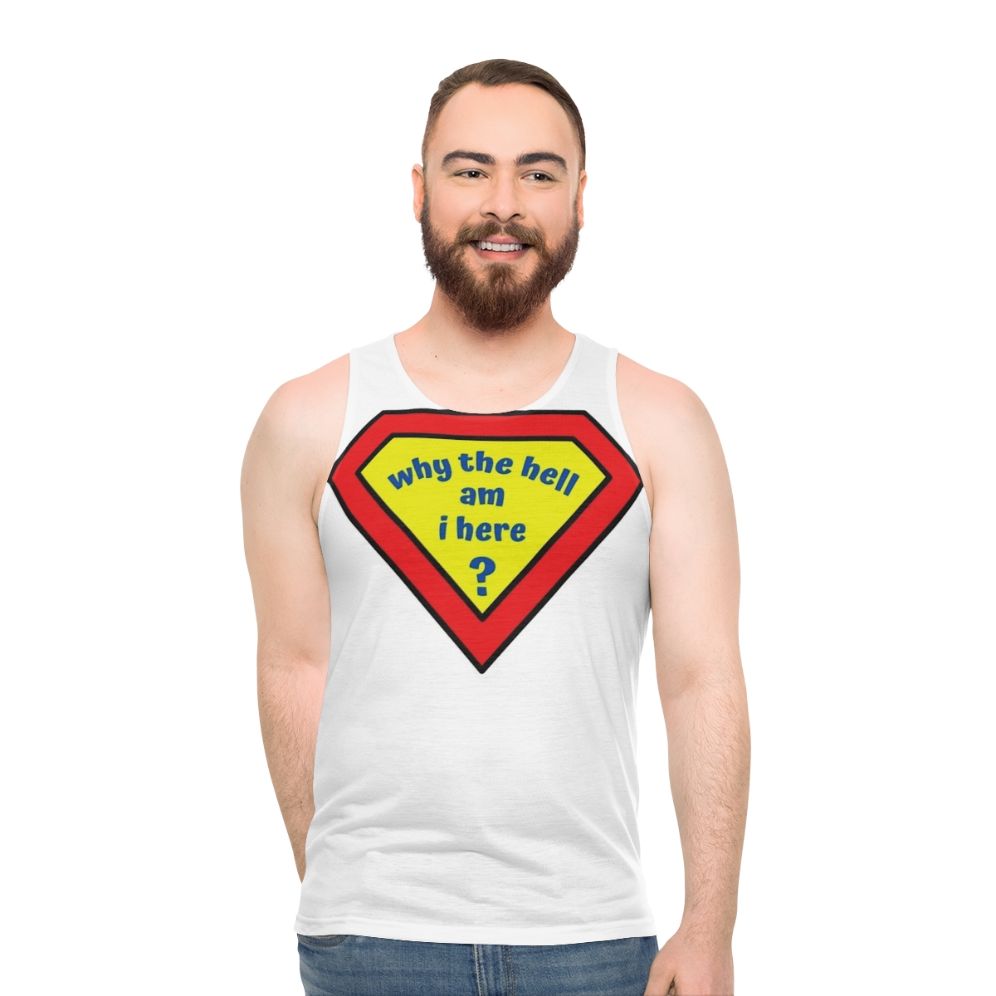 Confused comic superhero unisex tank top - men