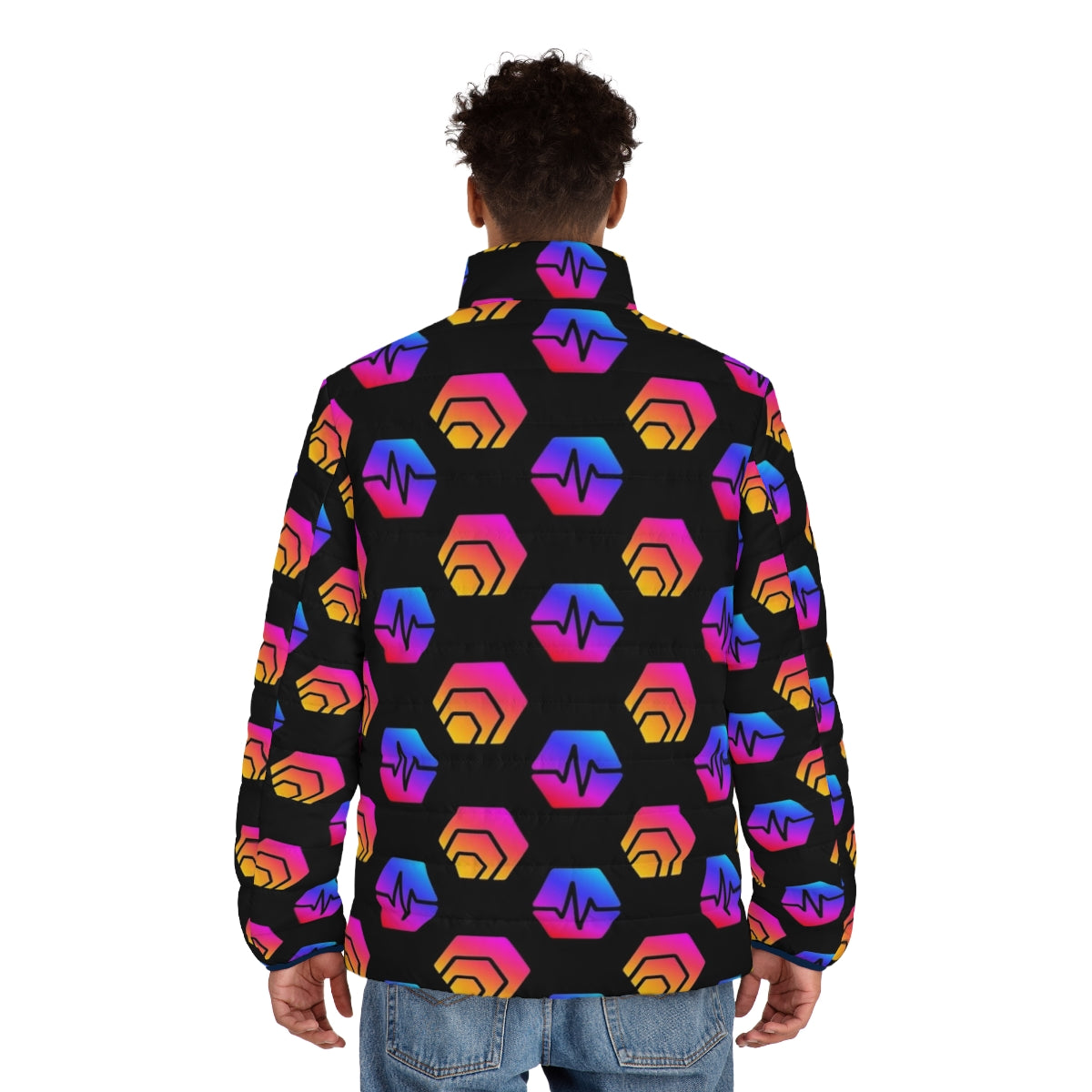 Hex Crypto and Pulsechain Logo Puffer Jacket - men back