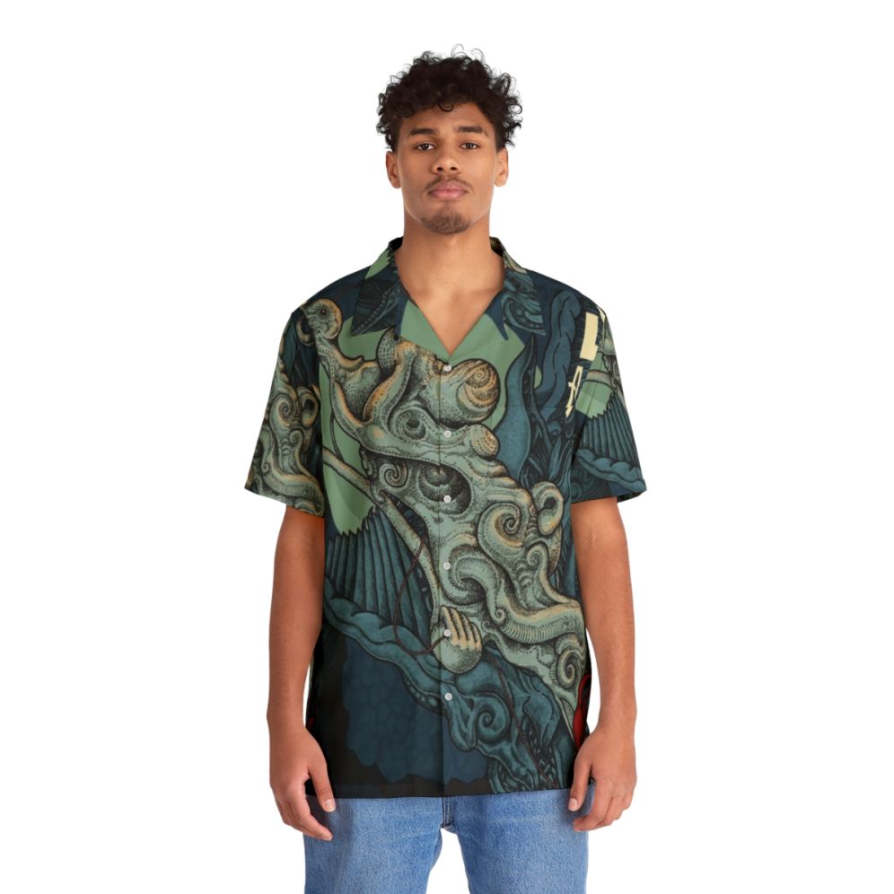 Dark Tranquillity Hawaiian Shirt with Tropical Print Design - People Front