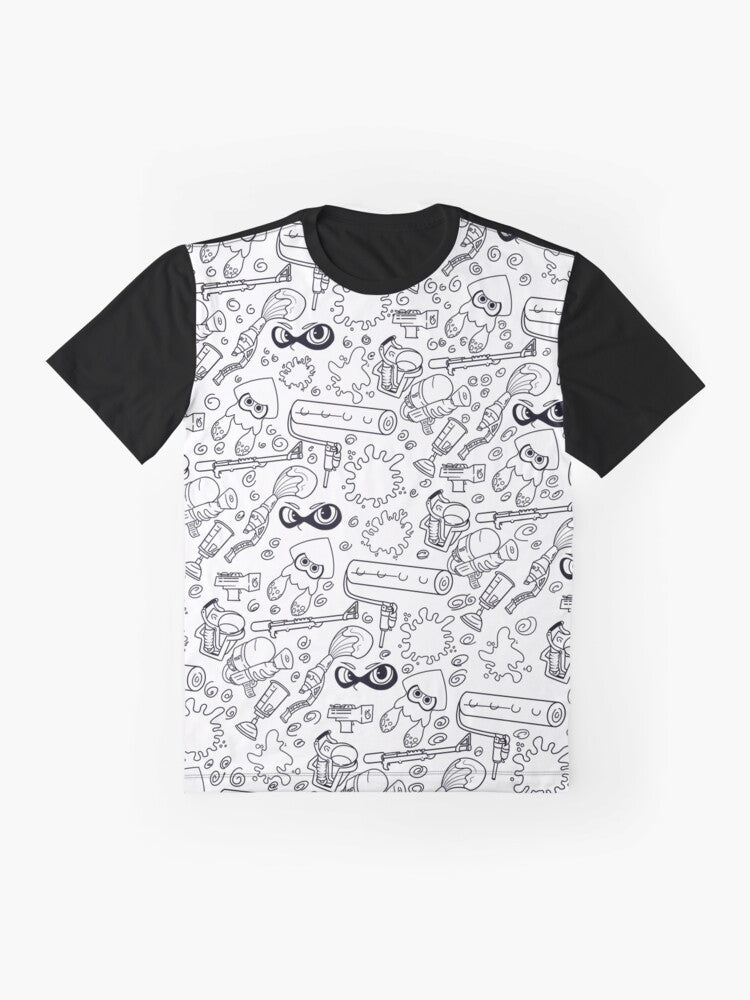 Splatoon graphic t-shirt with colorful ink splatter and inklings - Flat lay