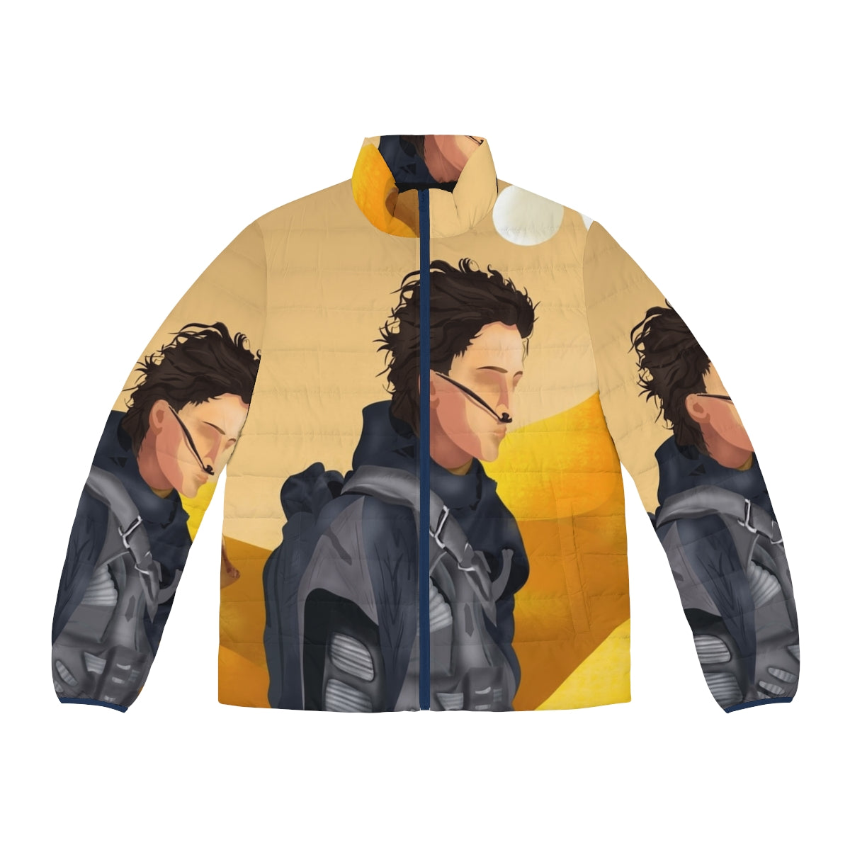 Dune-inspired puffer jacket featuring Paul Atreides and the moons of Arrakis