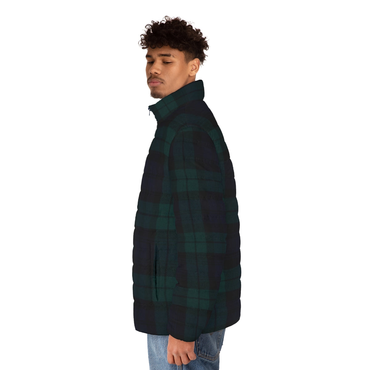 Black Watch Scottish Tartan Puffer Jacket - men side left