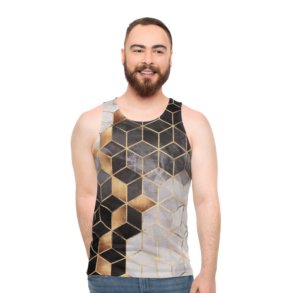 Geometric cubed pattern unisex tank top - men