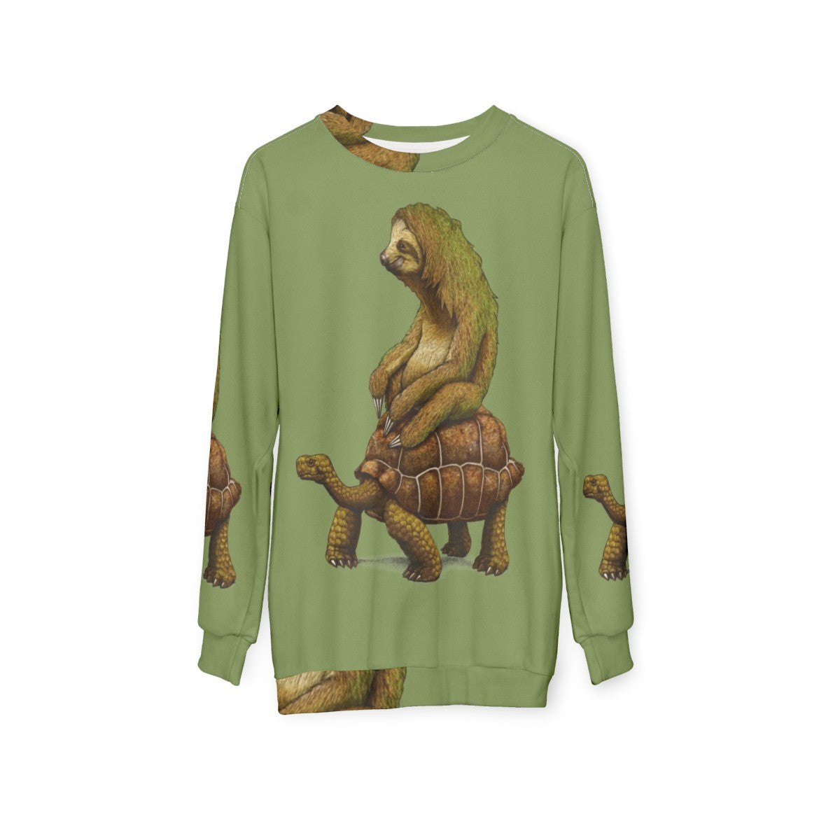 "Sloth and turtle graphic on a cozy sweatshirt" - hanging