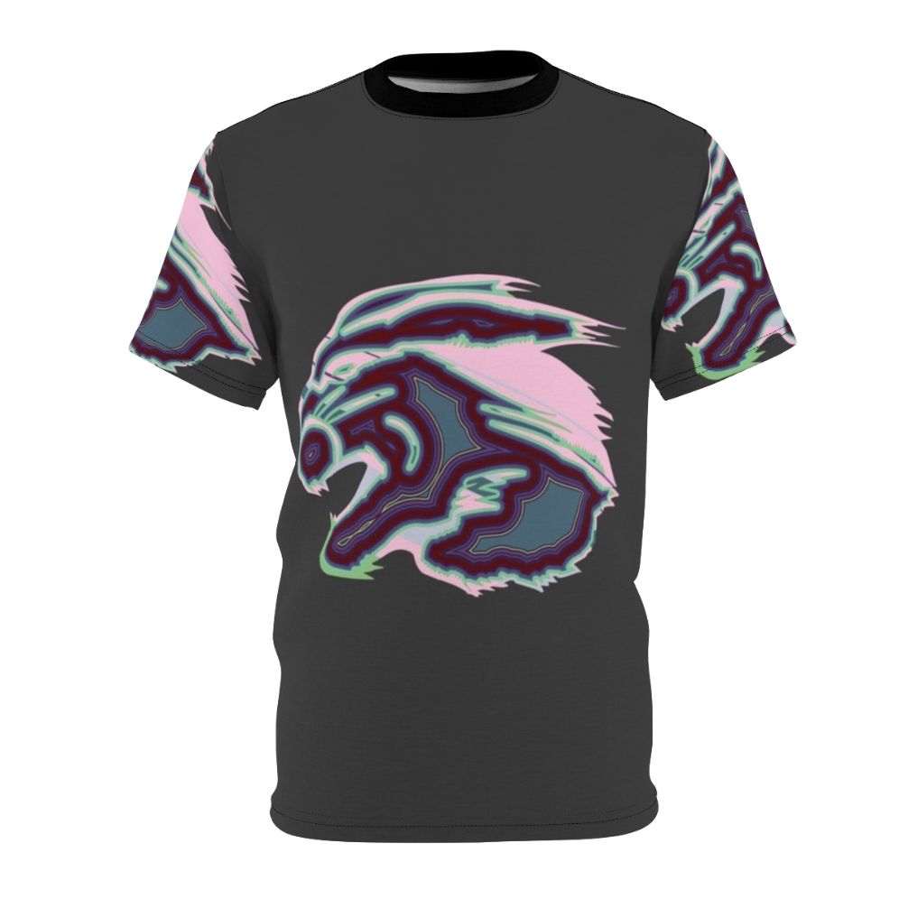 Artistic t-shirt design featuring a colorful, abstract cougar - a legendary animal of nature.