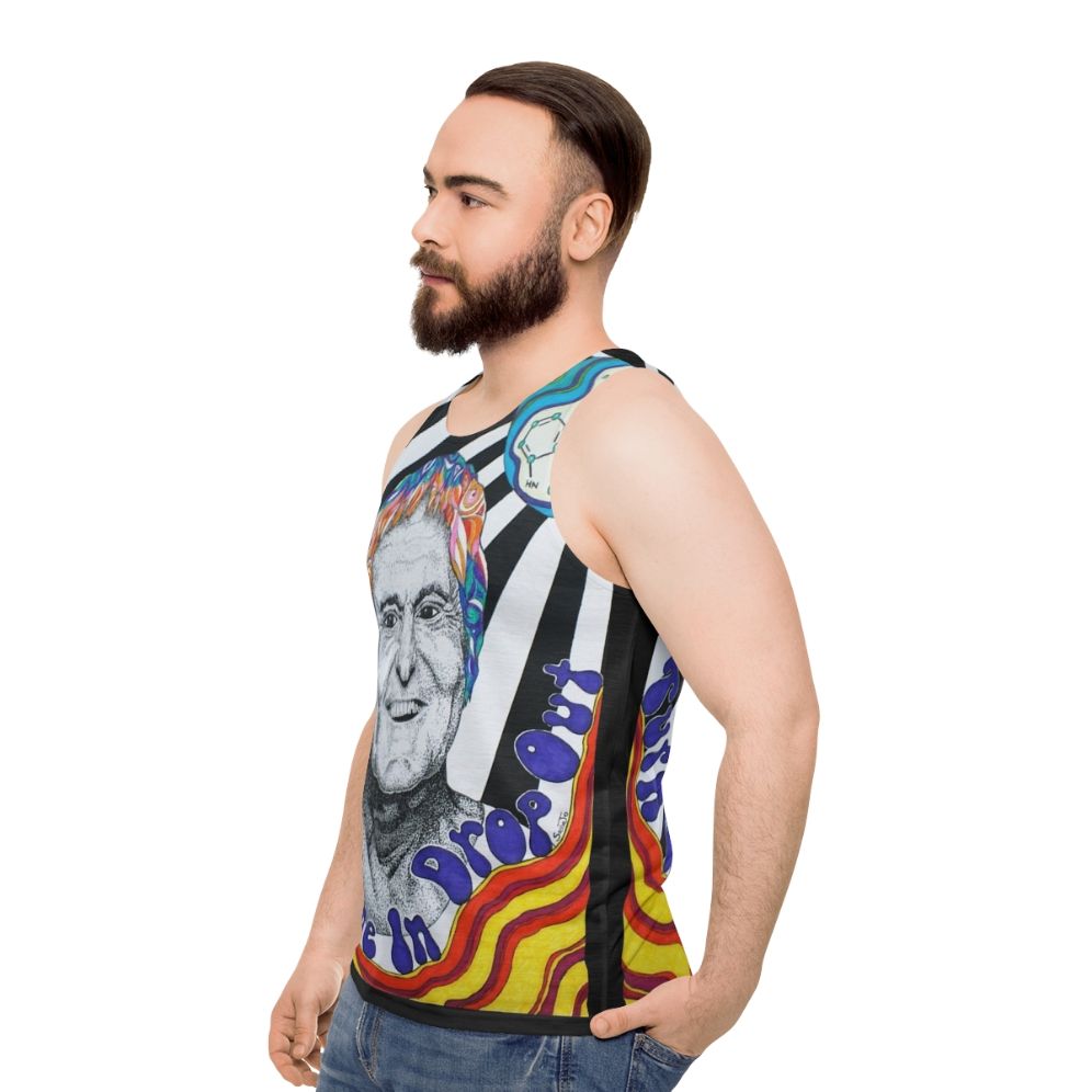 Vintage psychedelic tank top featuring Timothy Leary and a trippy molecule - men side