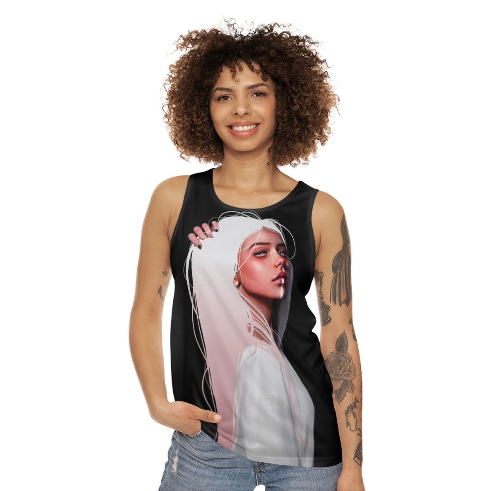 Colorful unisex tank top with modern graphic design - women