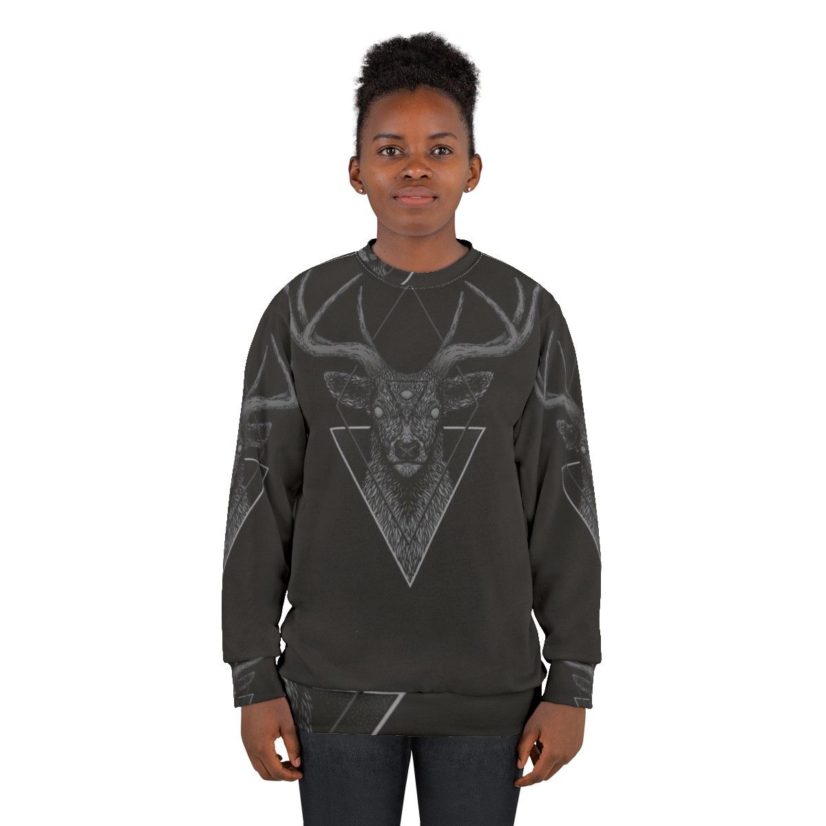 Dark deer geometric print sweatshirt - women