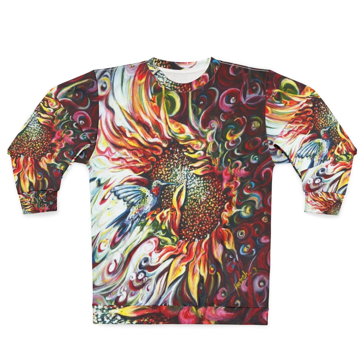 Colorful sunflowers and hummingbird nature sweatshirt