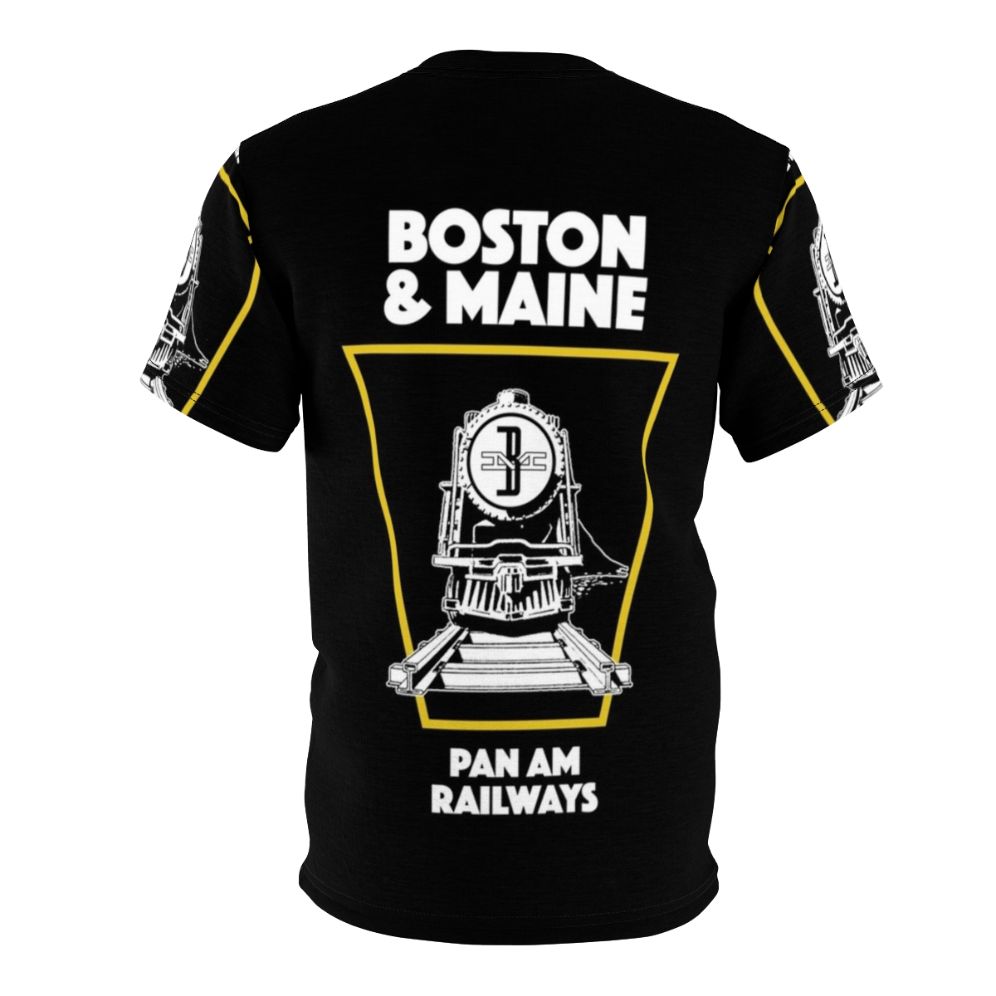 Vintage-style graphic t-shirt featuring a Boston Maine train emblem design - Back