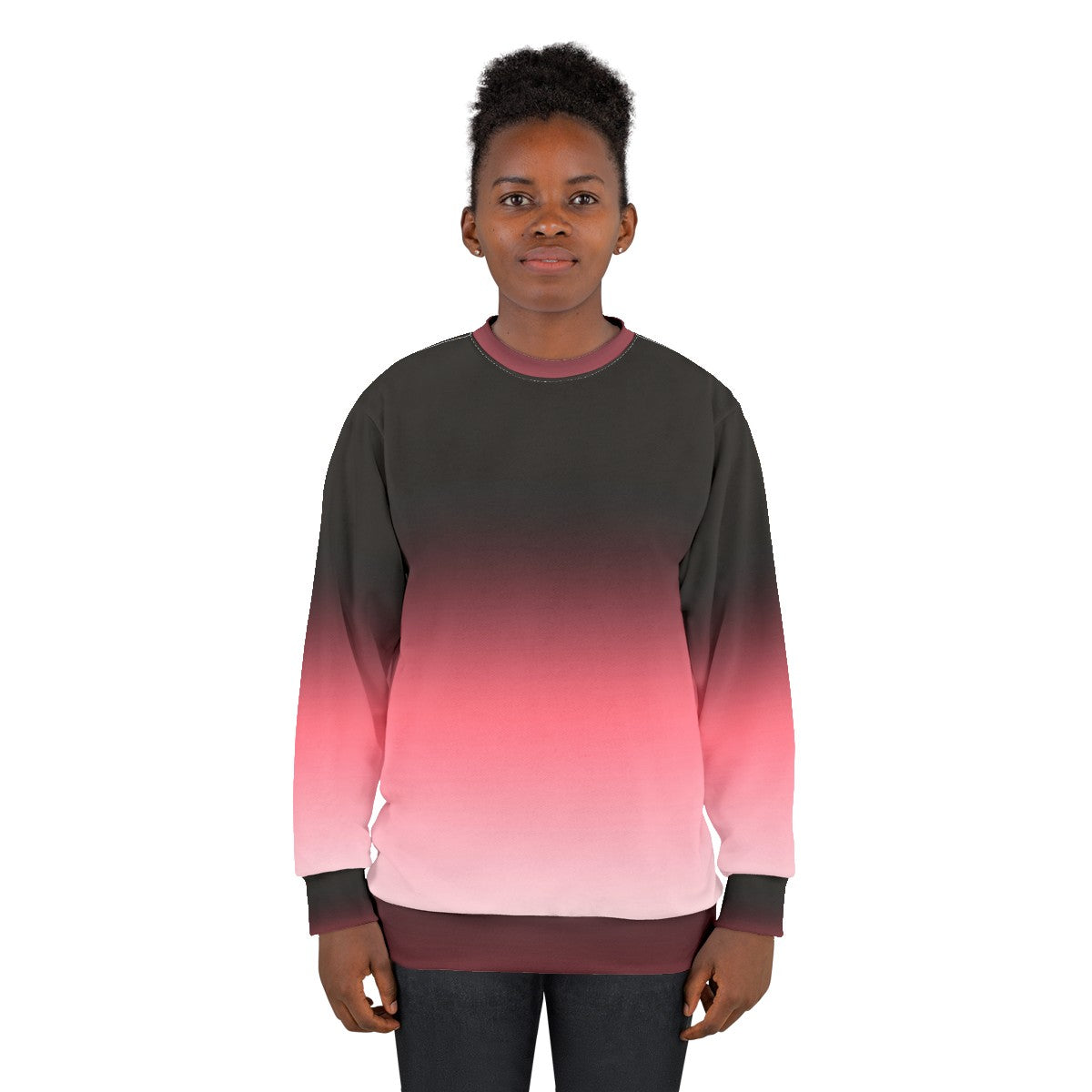 Ombre dip dye black pink white gradient pattern sweatshirt - women