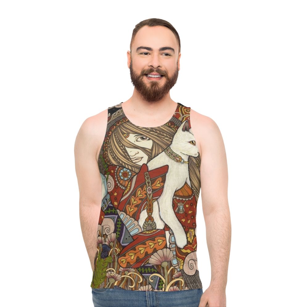 Visionary unisex tank top with mystic tarot-inspired design - men