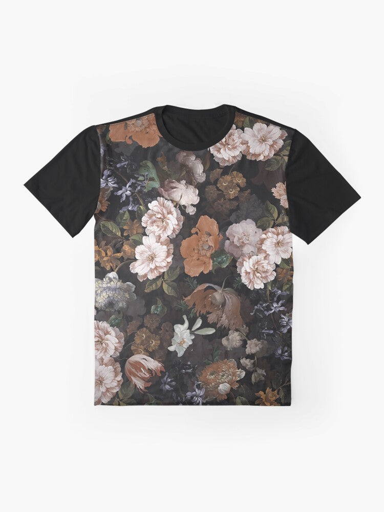 Antique botanical vintage flower graphic t-shirt with botanical night garden design - Flat lay