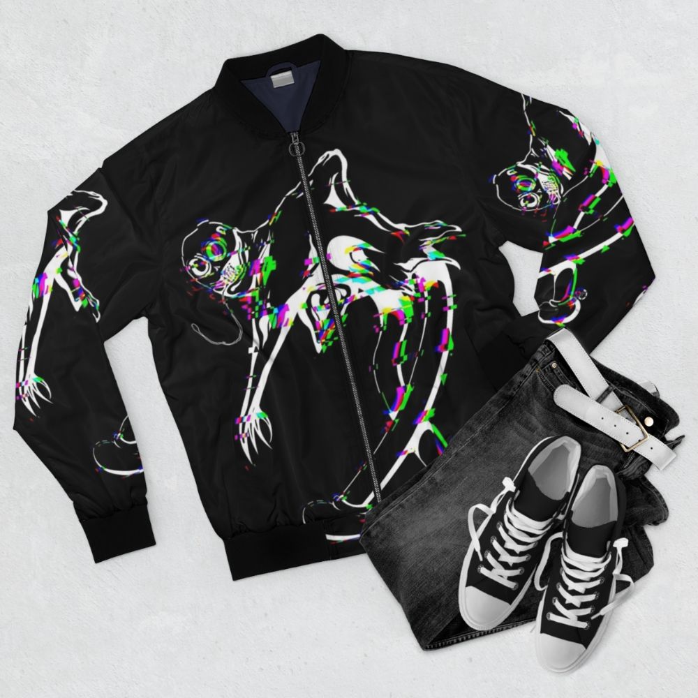 Ghostemane Glitch Bomber Jacket with Silhouette Design - Flat lay