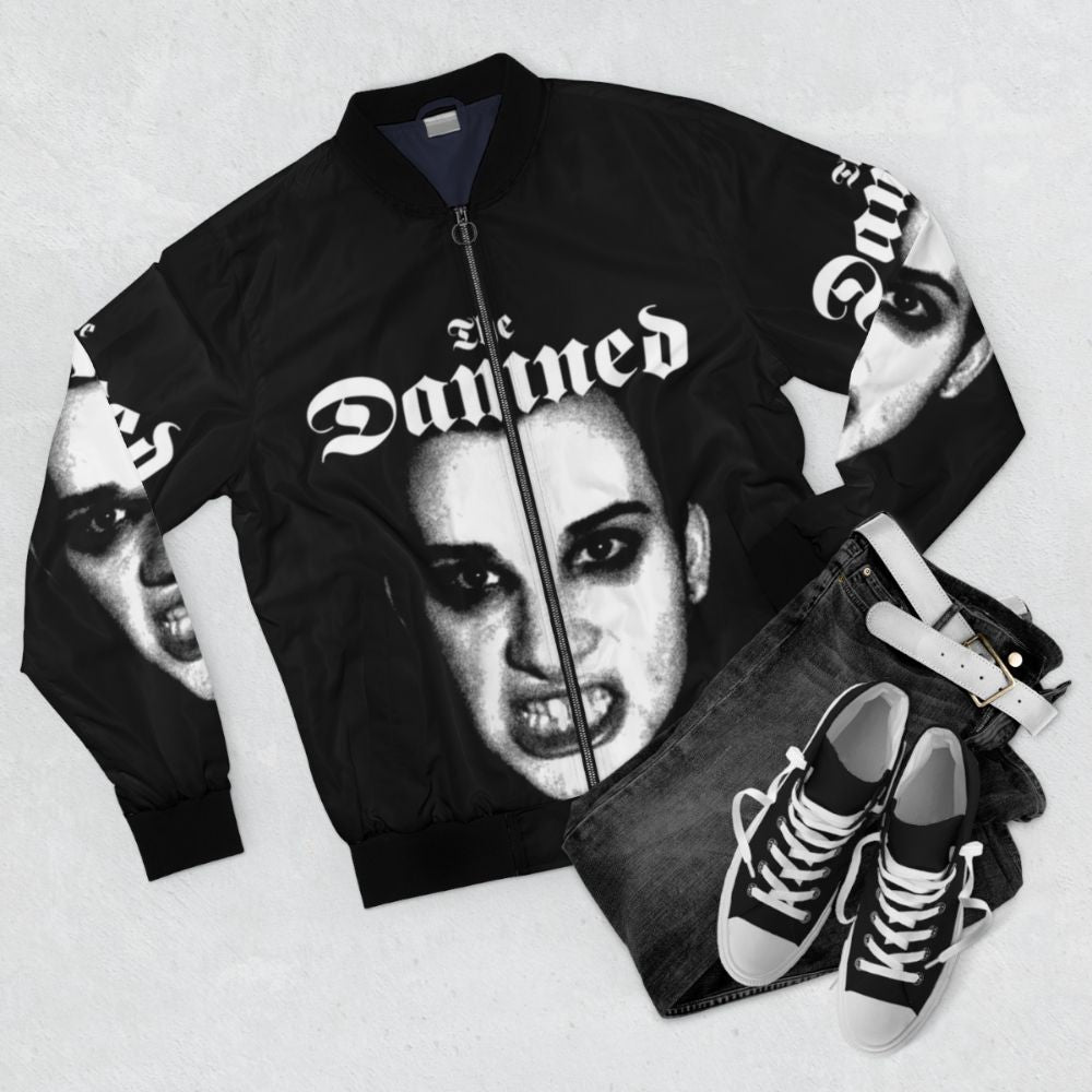 The Damned Bomber Jacket - A Stylish Blend of Punk and Gothic Fashion - Flat lay