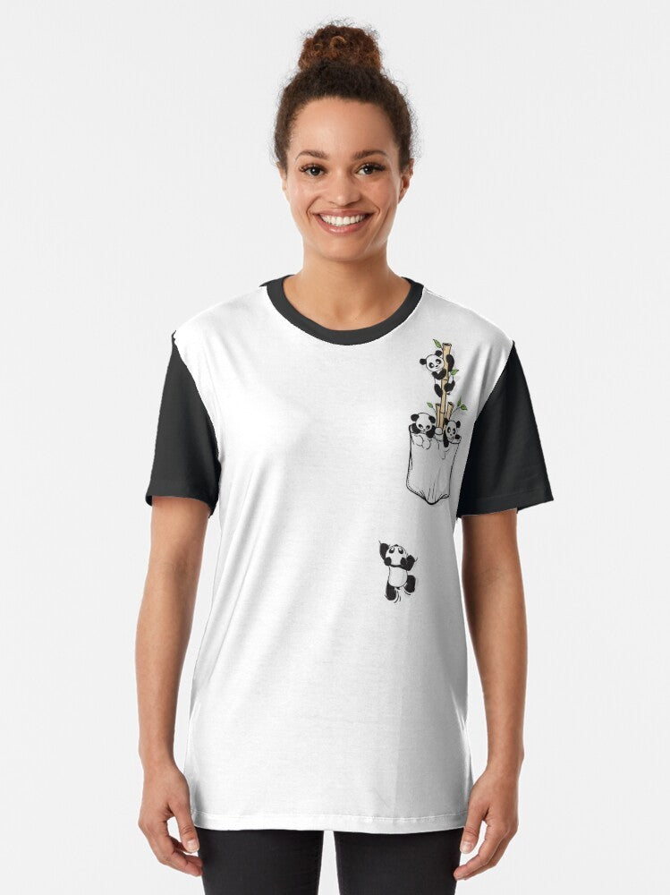 Cute pocket pandas vector graphic design on a t-shirt - Women