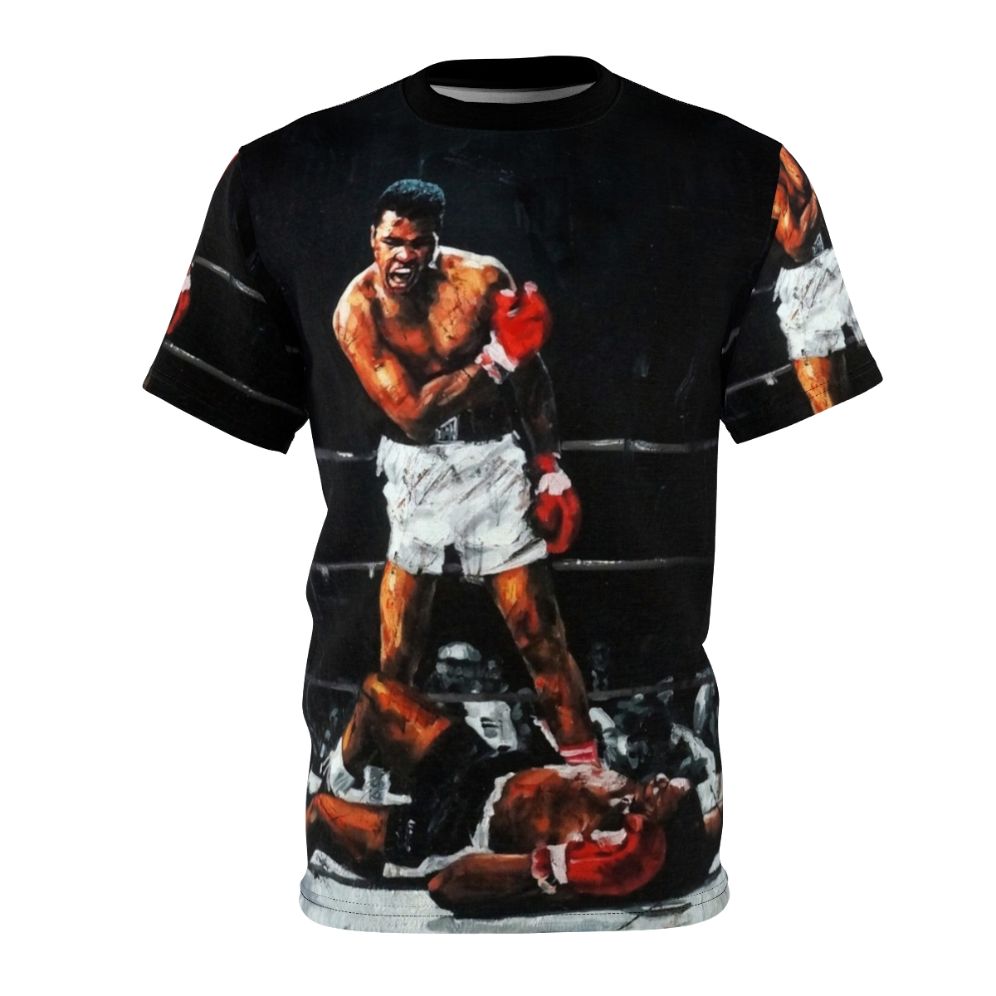 Commemorative T-shirt design depicting Muhammad Ali's knockout victory over Sonny Liston