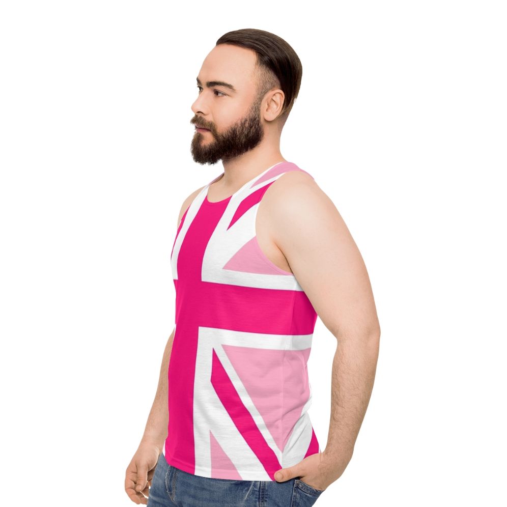 Unisex tank top with UK flag design for breast cancer awareness and LGBTQ pride - men side