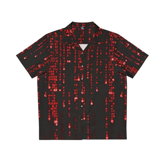 Red Matrix Code Hawaiian Shirt - Cyber Futuristic Programming Shirt