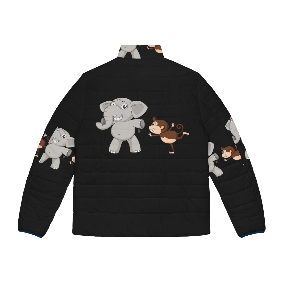 Legendary animals puffer jacket featuring mystic dragons, unicorns, and other fantasy creatures - Back