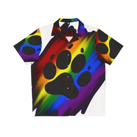 Vibrant rainbow furry animal paw design Hawaiian shirt