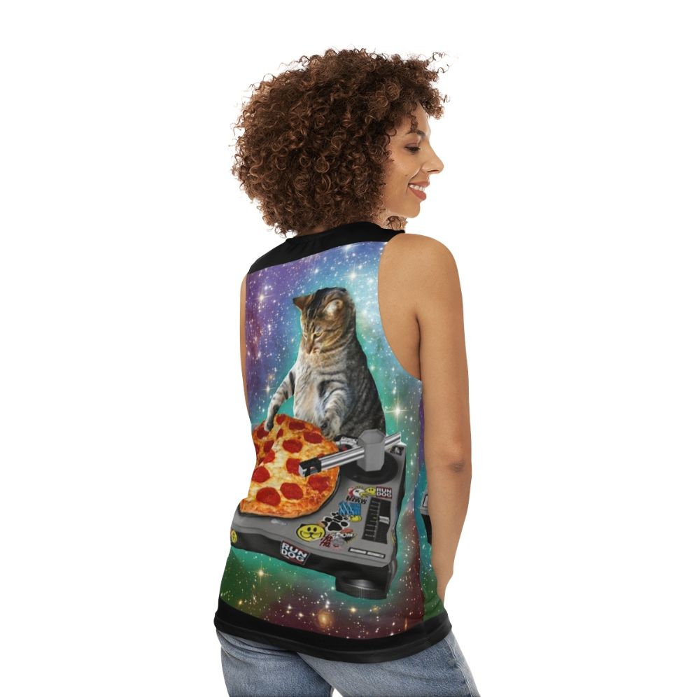 Dj Cat Pizza Unisex Funny Tank Top - women back