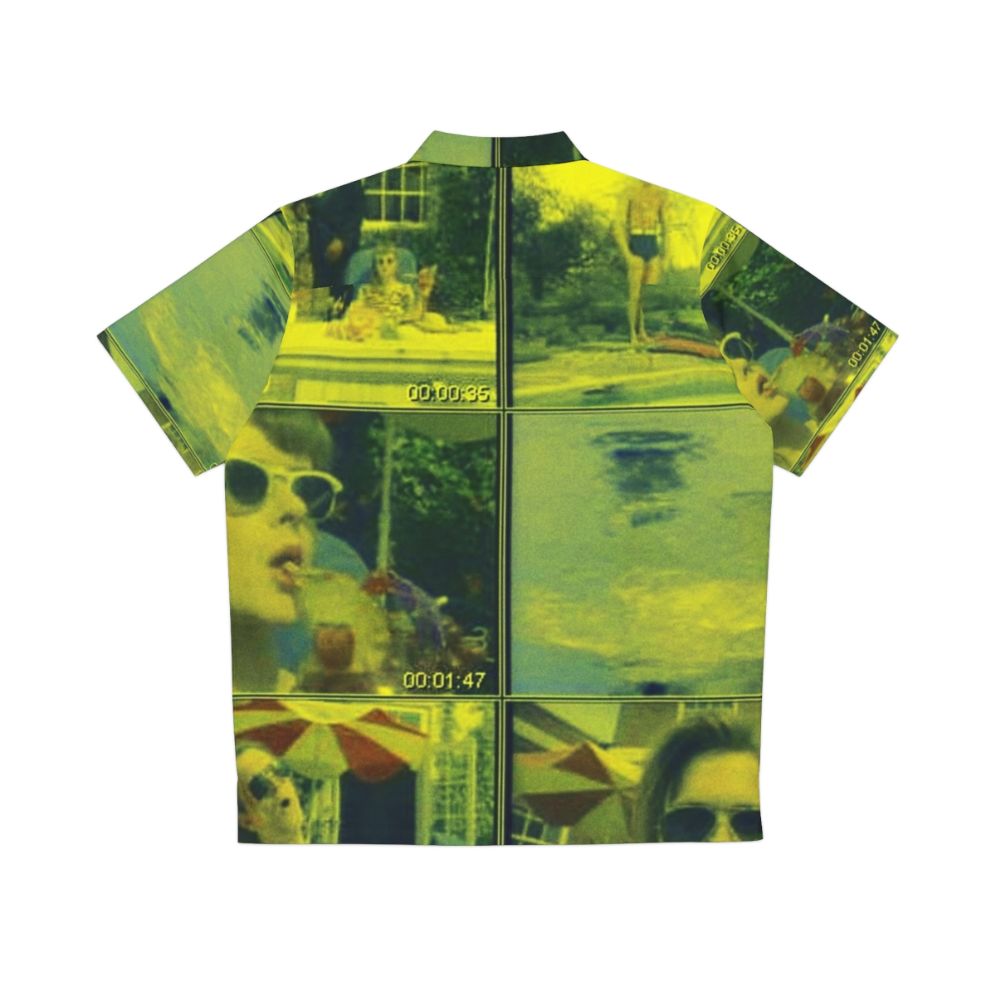 Colorful Hawaiian shirt featuring a graphic of a hot dog and a jumping frog in Albuquerque - Back