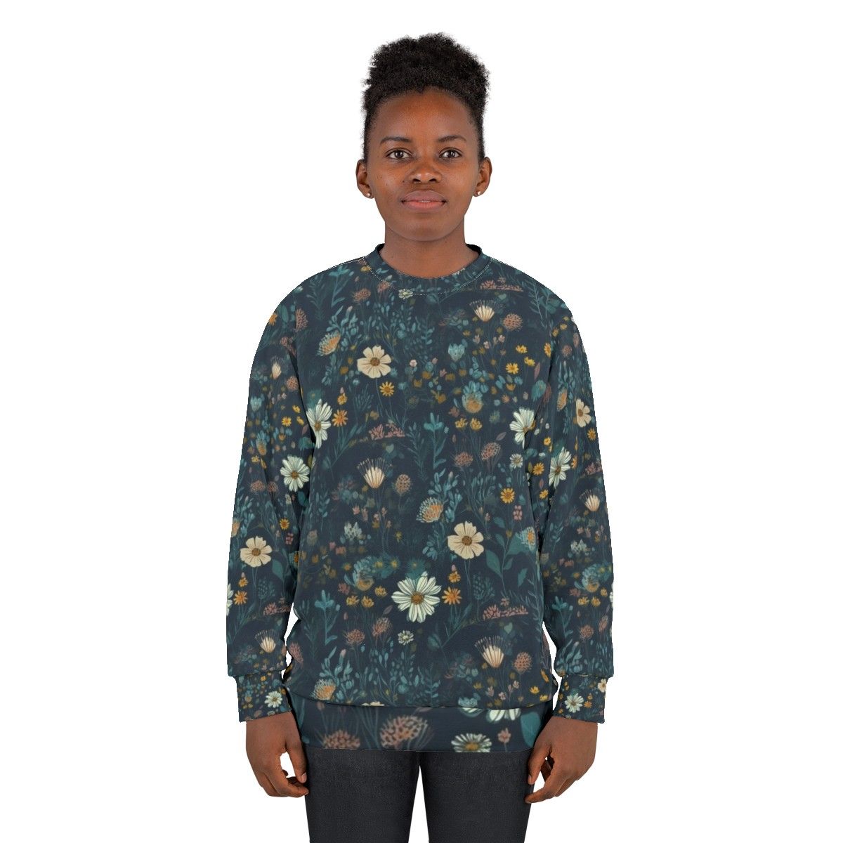 Vibrant wildflowers pattern on a cozy sweatshirt - women