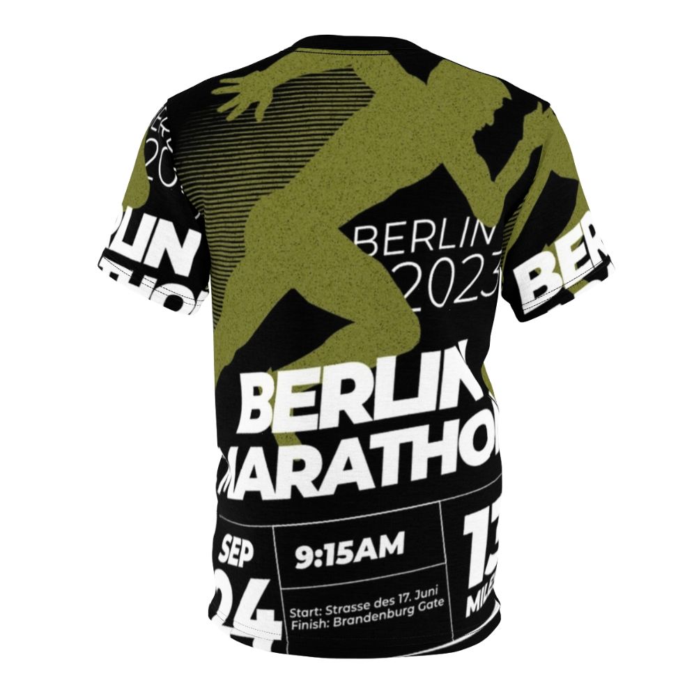 Berlin Marathon 2023 AOP T-shirt, featuring a runner on a running trail - Back