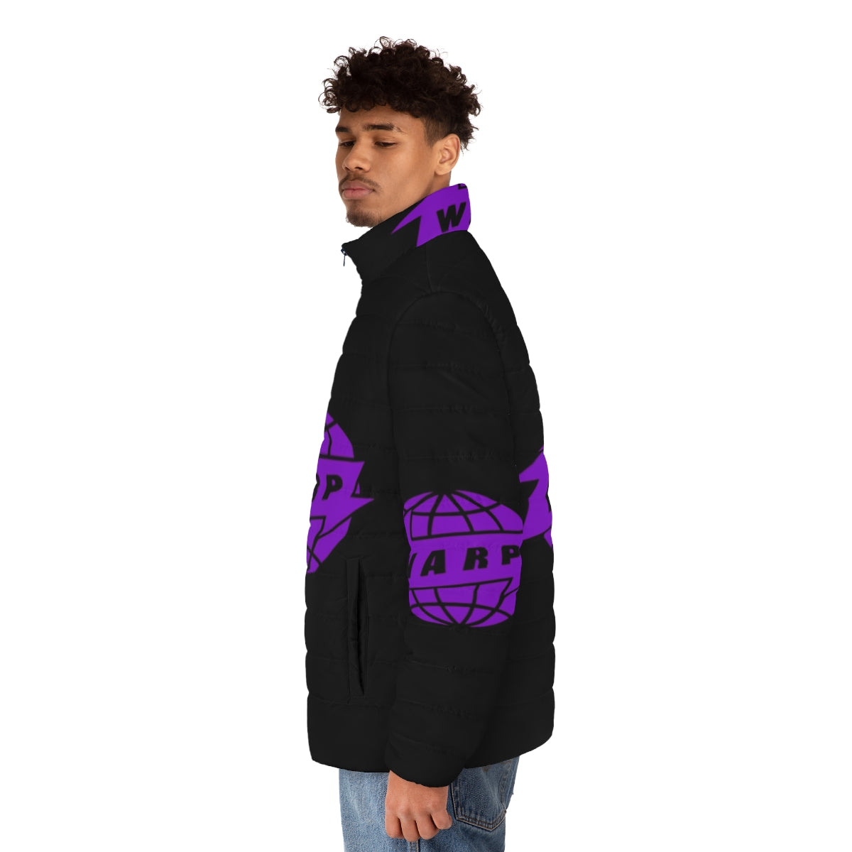 Warp Classic Puffer Jacket, perfect for electronic music and rave enthusiasts - men side left