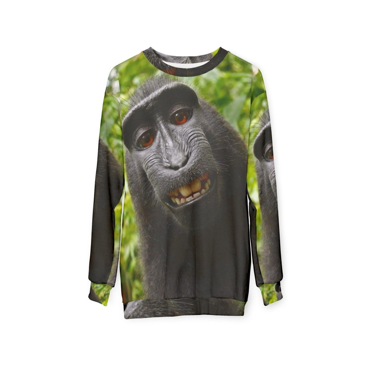 Monkey Business Casual Sweatshirt with a chimpanzee design - hanging