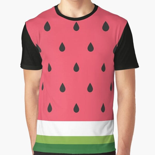 Vibrant watermelon abstract graphic design on a t-shirt