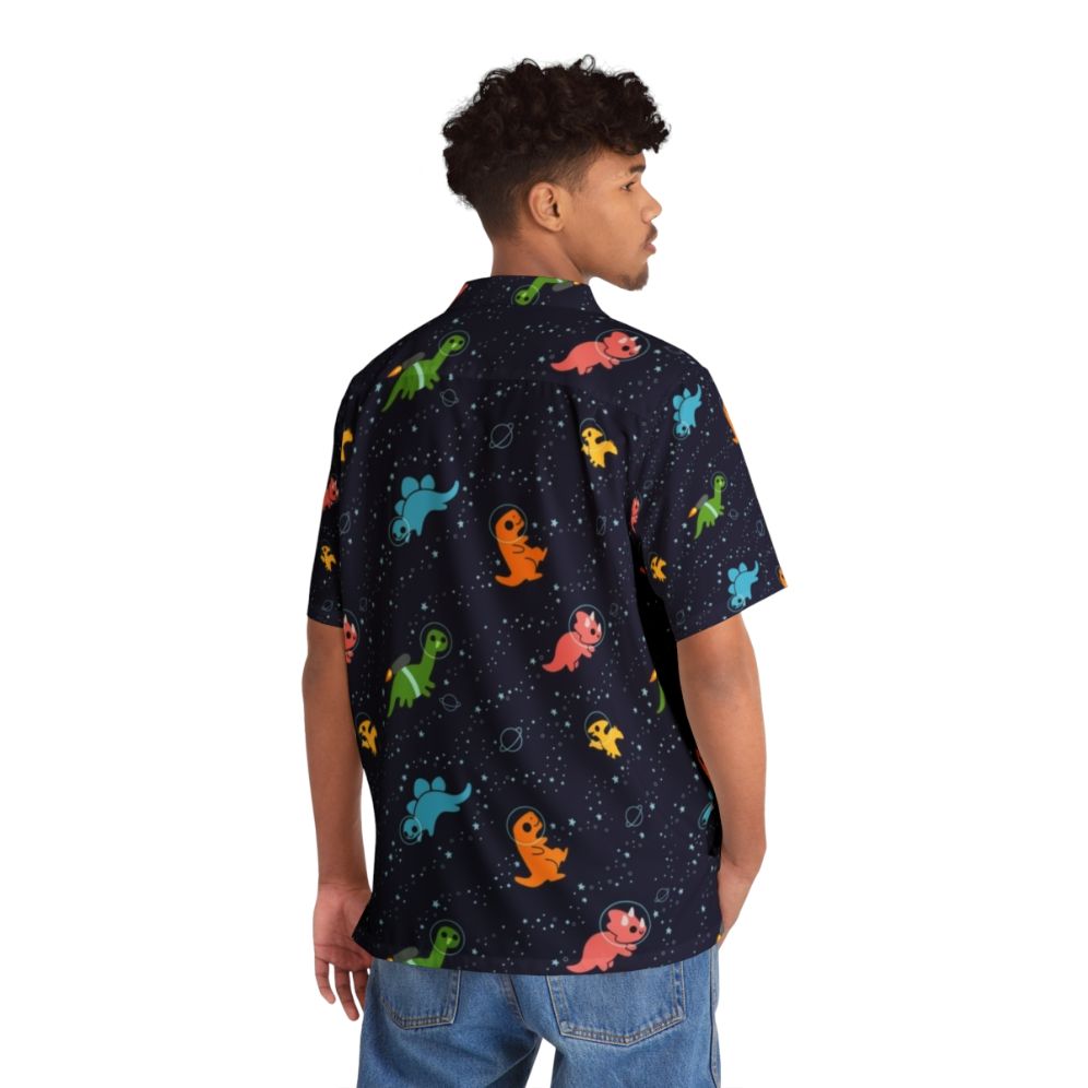 Dinosaurs in Space Hawaiian Shirt with Cosmic Pattern - People Back