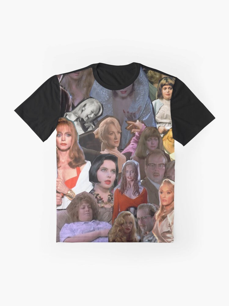 Graphic t-shirt featuring the iconic movie "Death Becomes Her" with Meryl Streep and Goldie Hawn - Flat lay