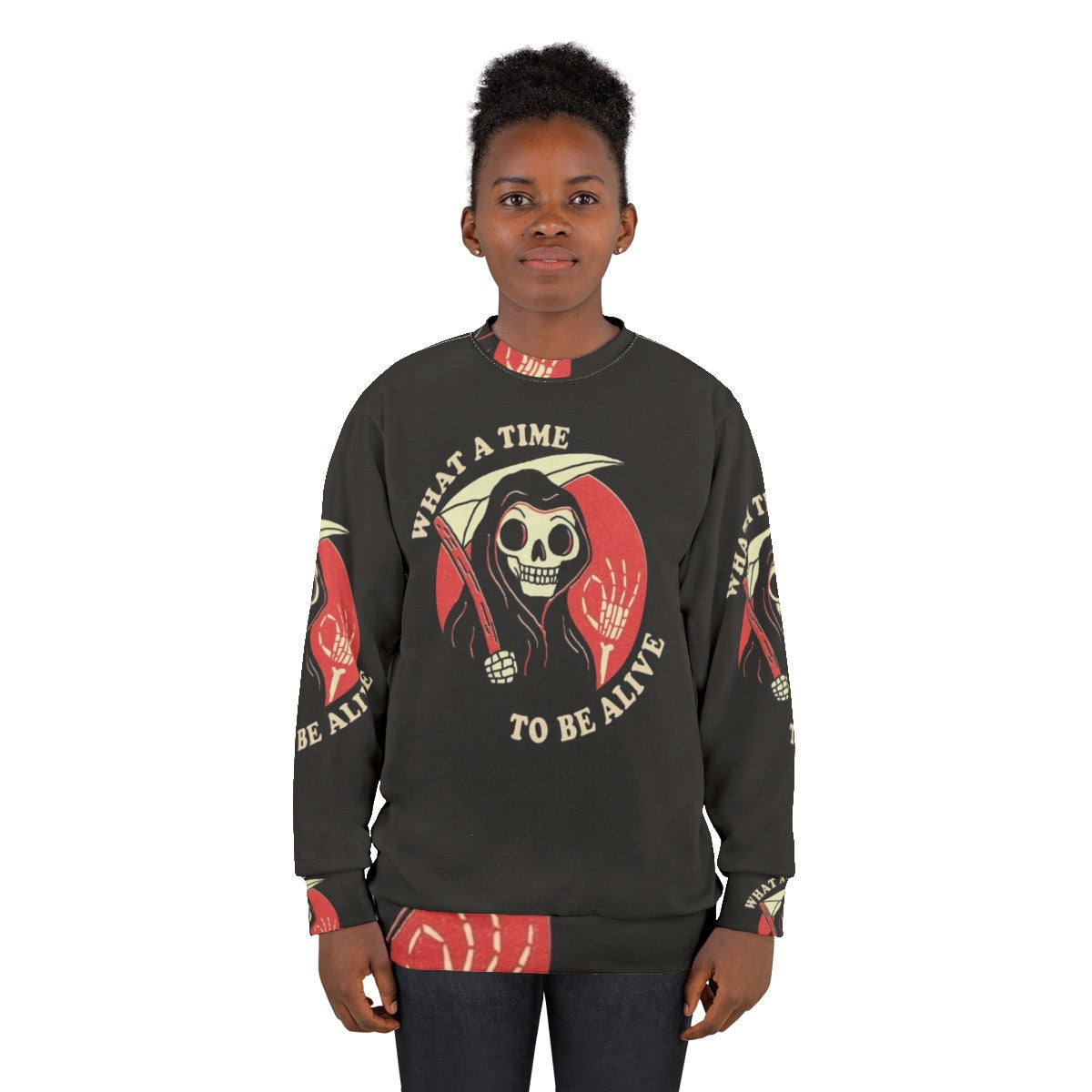 "What A Time To Be Alive" Grim Reaper Character Sweatshirt - women