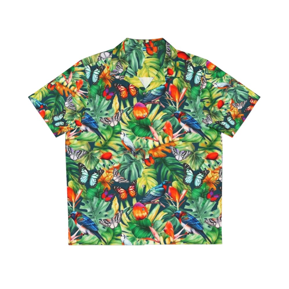 Jungle Watercolor Hawaiian Shirt with Tropical Floral and Botanical Print