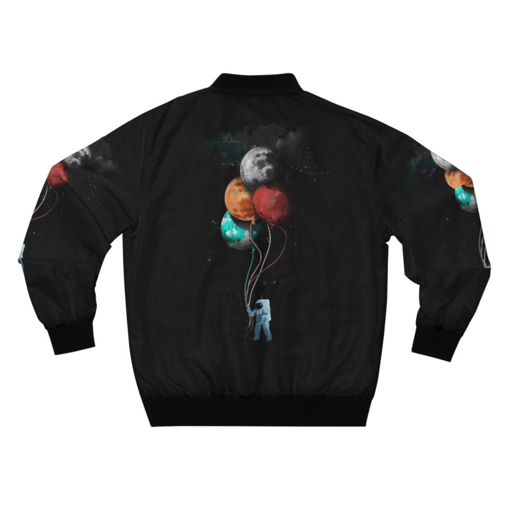 Spaceman's Cosmic Bomber Jacket with Planets, Balloons, and Surreal Elements - Back