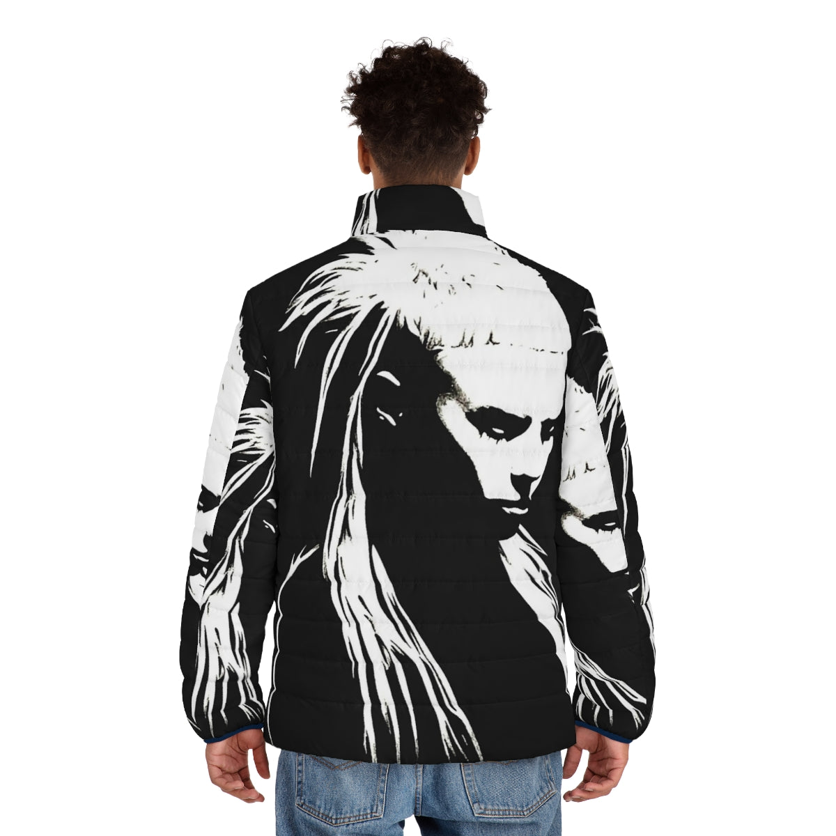 Die Antwoord Yolandi Visser Puffer Jacket with black and white portrait drawing - men back