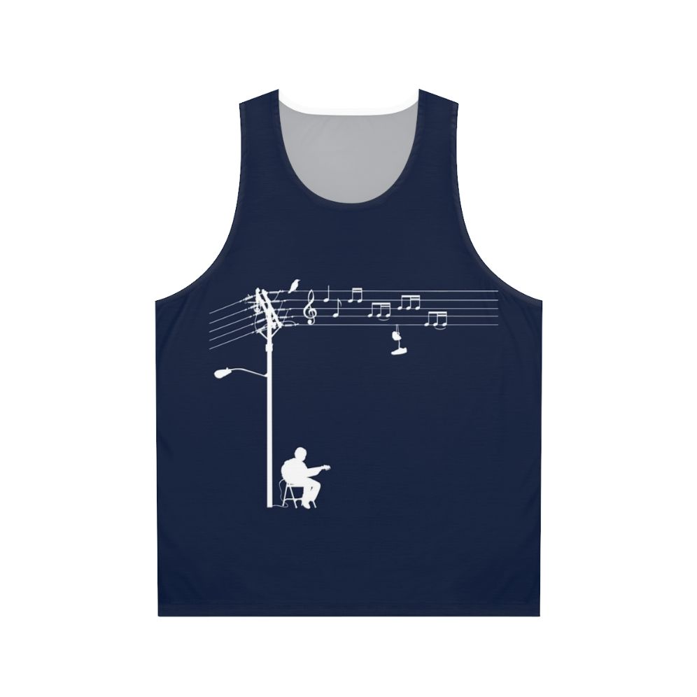 Unisex tank top with retro sound wave and music note graphic