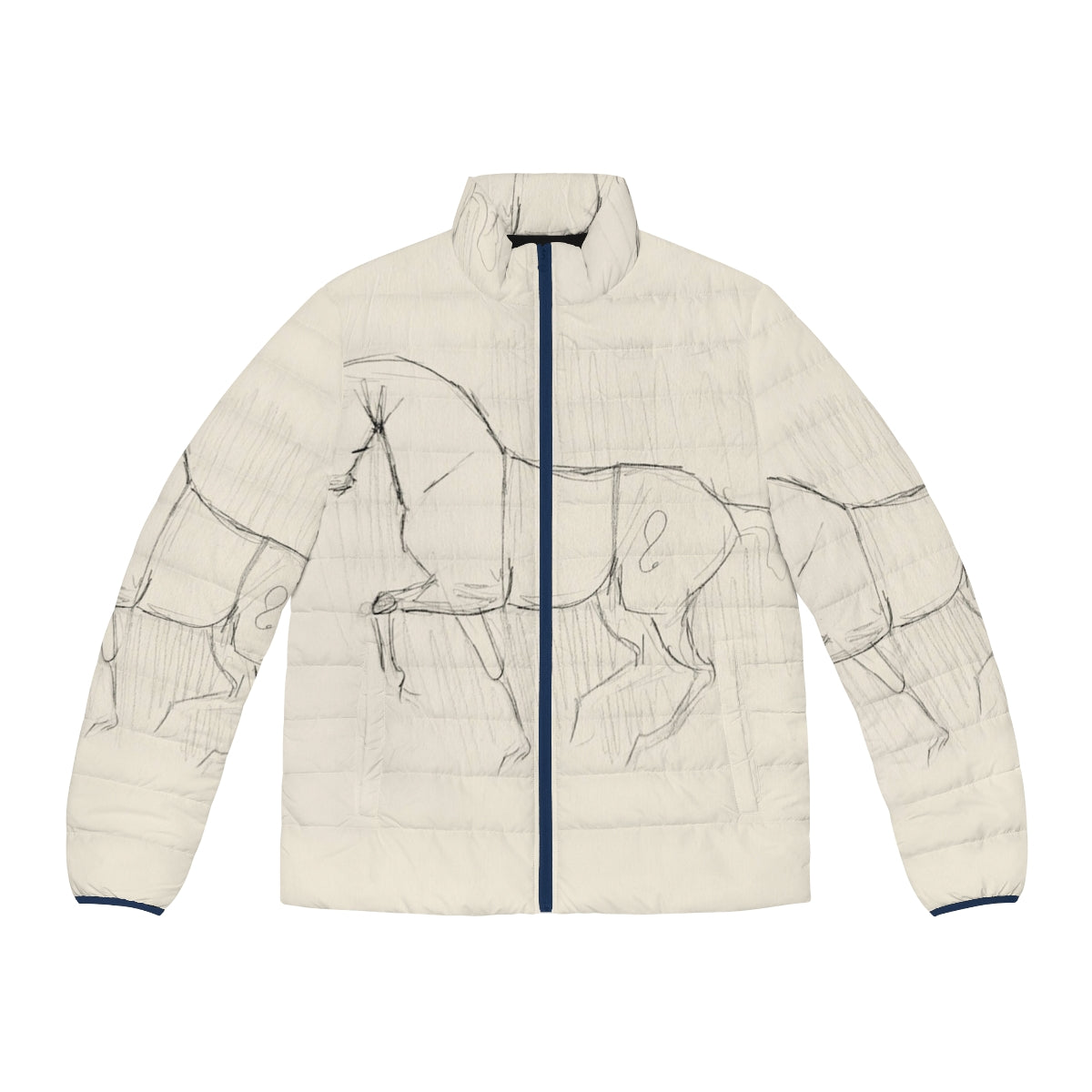 Dressage horse sketch printed puffer jacket for equestrian and horse lovers